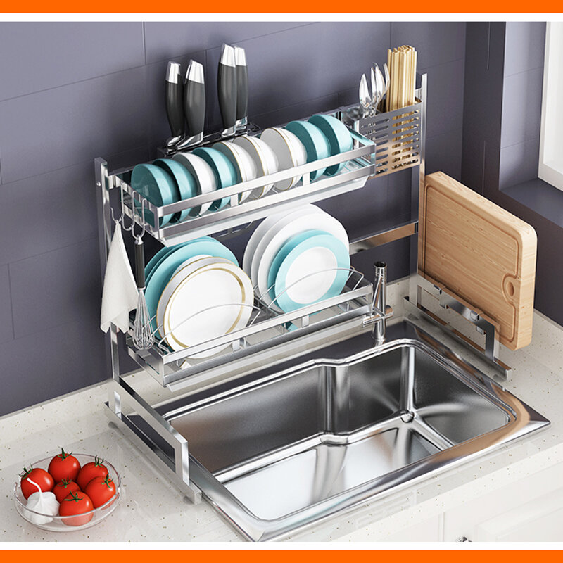 Stainless Steel Kitchen Dish Drying Rack Drainer Storage Shelf Utensil Holder Plate Dish Cupboard Storage Rack - 1x Stents of di