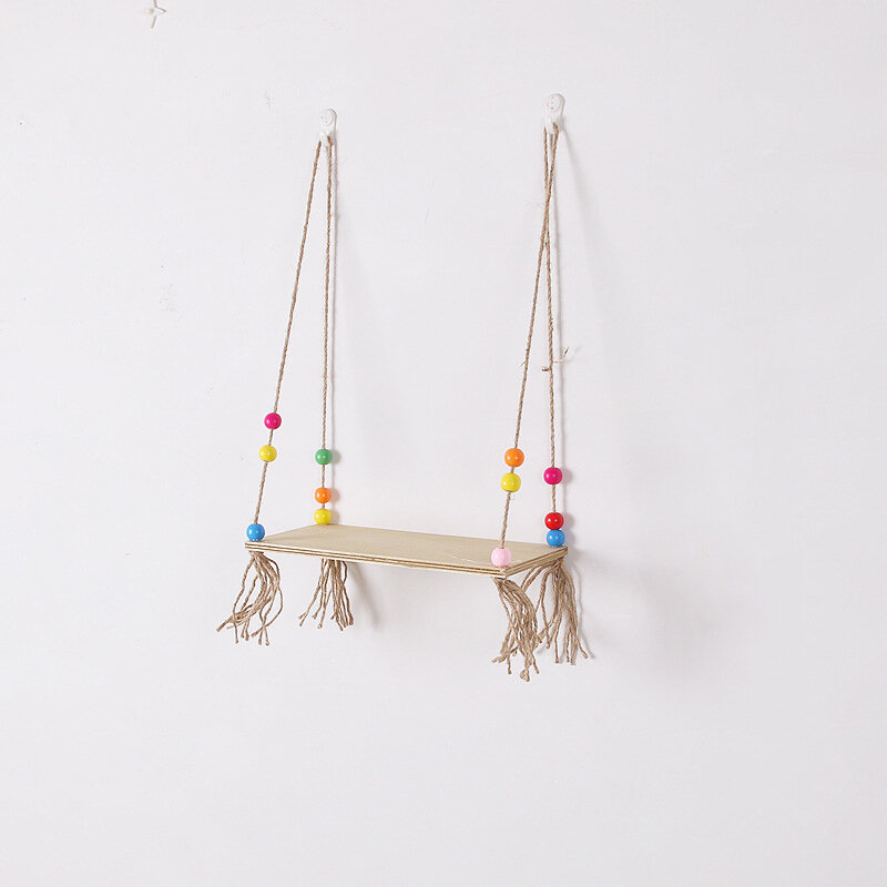 Wall Shelf Wood Round Beads Wall Bookcase Balcony Flower Frame Practical Decorative Wall Hanging - Wood