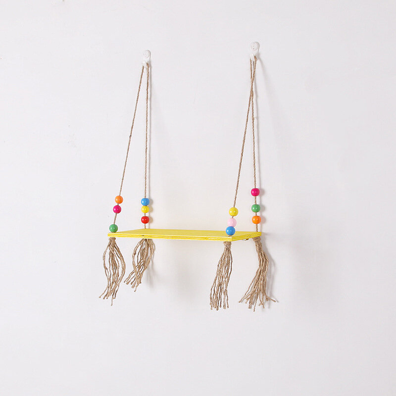 Wall Shelf Wood Round Beads Wall Bookcase Balcony Flower Frame Practical Decorative Wall Hanging - Wood