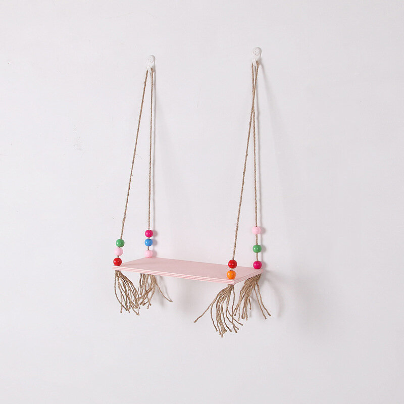 Wall Shelf Wood Round Beads Wall Bookcase Balcony Flower Frame Practical Decorative Wall Hanging - Wood
