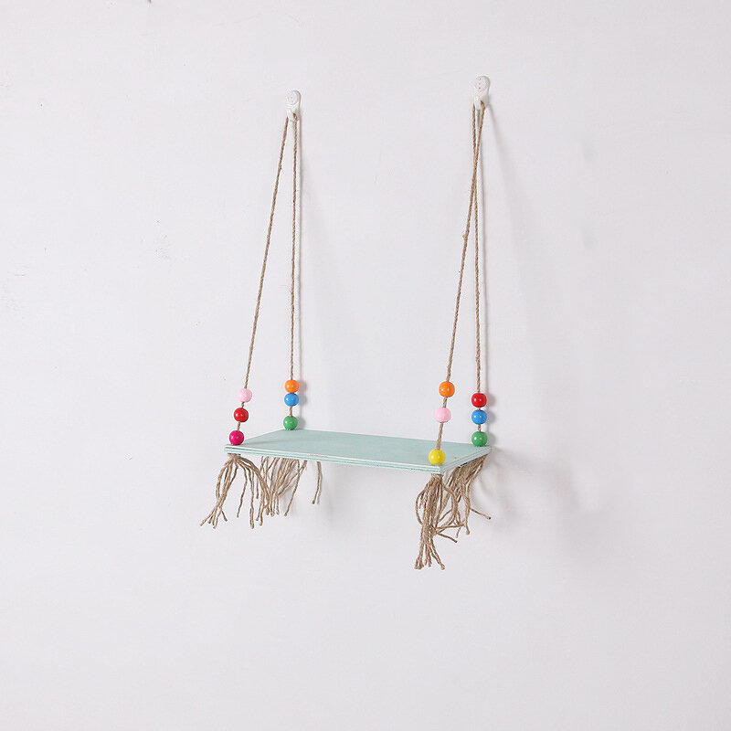 Wall Shelf Wood Round Beads Wall Bookcase Balcony Flower Frame Practical Decorative Wall Hanging - Wood