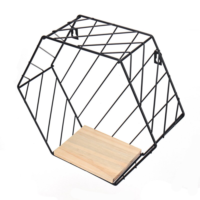 Vintage Wall Unit Retro Wood Industrial Style Metal Shelf Rack Storage Display - Gold