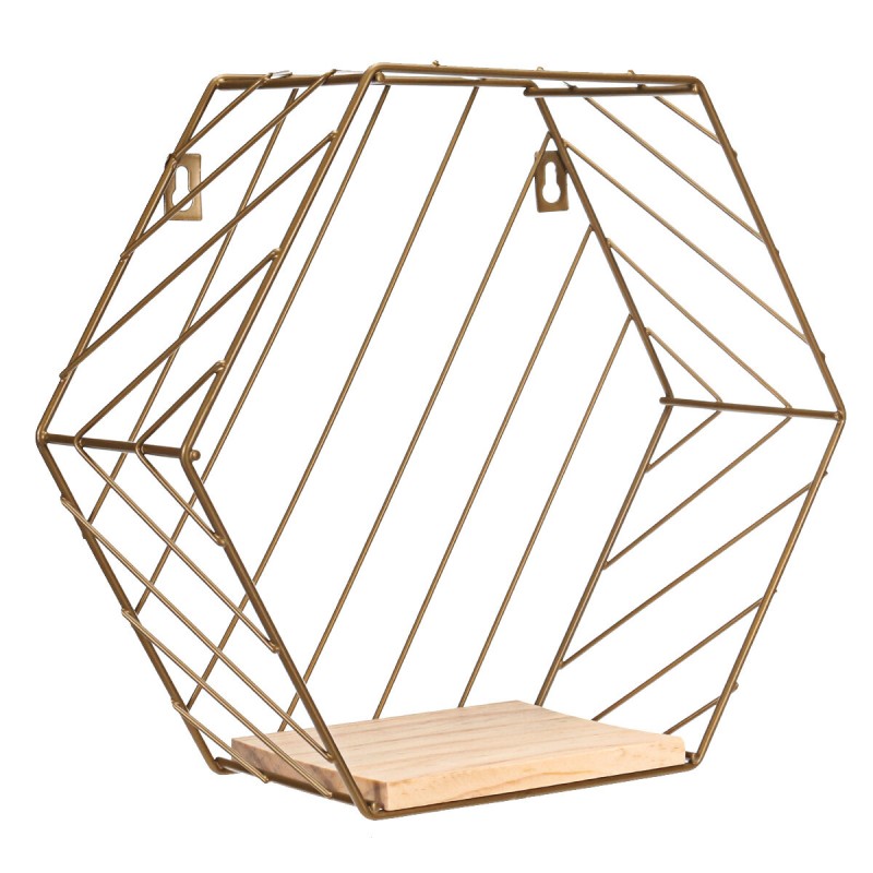 Vintage Wall Unit Retro Wood Industrial Style Metal Shelf Rack Storage Display - Gold