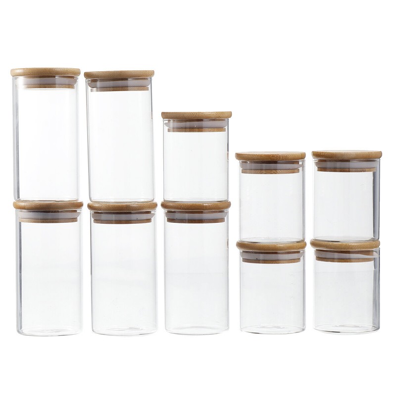 10 Pcs Glass Canister Set with Bamboo Lids Glass Jars, Kitchen Organization Storage Decorative