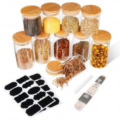 10 Pcs Glass Canister Set with Bamboo Lids Glass J...