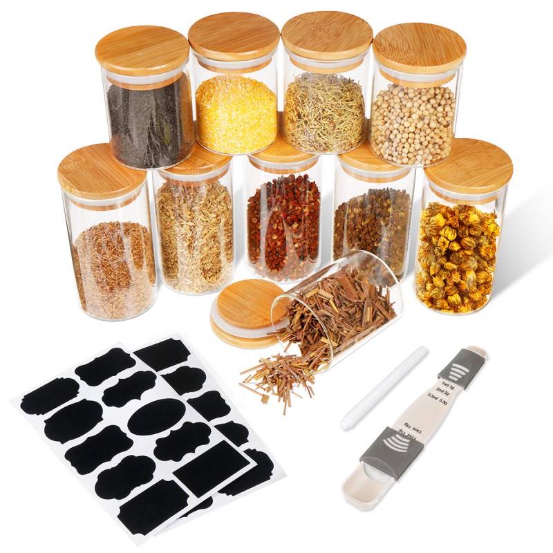 10 Pcs Glass Canister Set with Bamboo Lids Glass J...