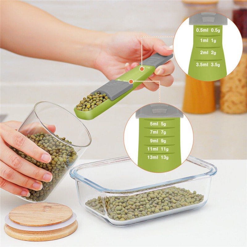 Glass Storage Jar 5 Set Food Storage Containers Airtight Food Jars with Bamboo Wooden Lids - Green Spoon