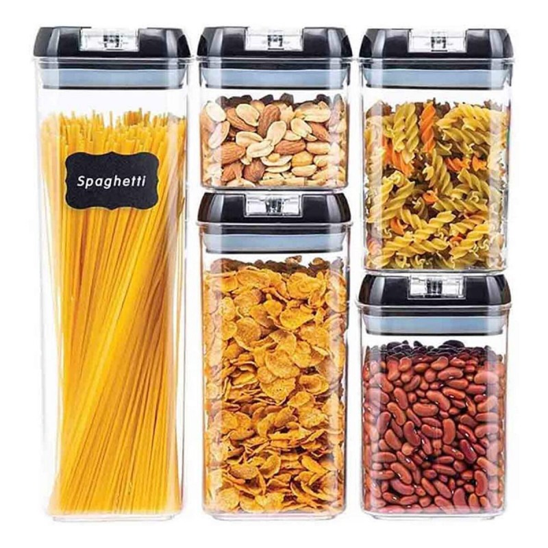 5PCS Air-Tight Food Storage Container Easy Lock Sealed Jar Plastic Transparent Milk Powder Grains Candy Kitchen Organizer