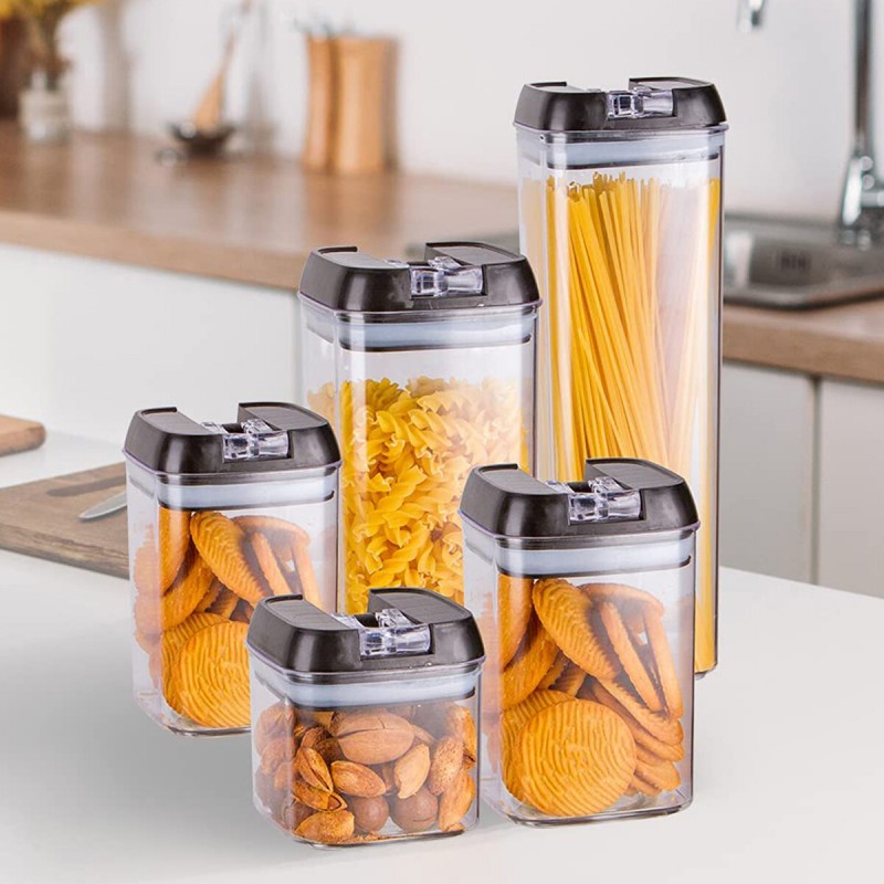5PCS Air-Tight Food Storage Container Easy Lock Sealed Jar Plastic Transparent Milk Powder Grains Candy Kitchen Organizer
